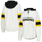 NHL Pittsburgh Penguins G-III 4Her by Carl Banks Women's Goal Zone Long Sleeve Lace-Up Hoodie T-Shirt - White/Black