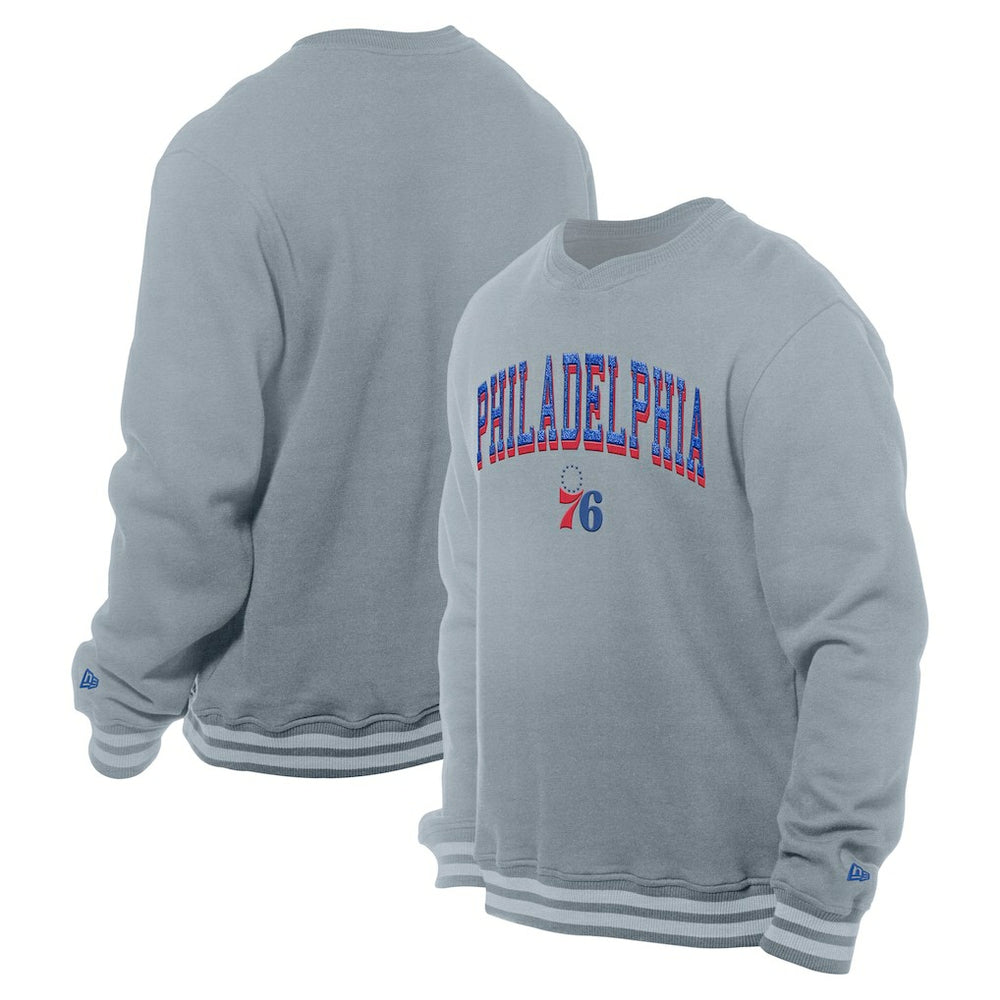 Philadelphia 76ers Chenille Cross Over Pullover Sweatshirt Gray