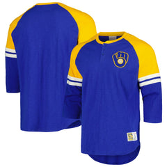 Milwaukee Brewers Mitchell & Ness Cooperstown Collection Legendary Raglan Slub Henley 3/4-Sleeve T-Shirt - Royal T-shirts