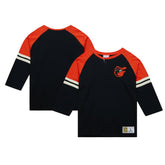 Baltimore Orioles Mitchell & Ness Cooperstown Collection Legendary Raglan Slub Henley 3/4-Sleeve T-Shirt - Black T-shirts