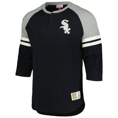 Chicago White Sox Mitchell & Ness Cooperstown Collection Legendary Raglan Slub Henley 3/4-Sleeve T-Shirt - Black T-shirts
