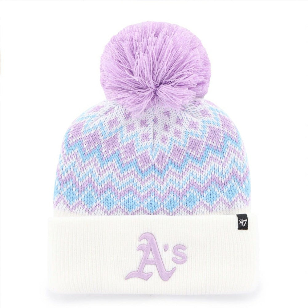 Athletics '47 Girls Youth Elsa Cuffed Knit Hat with Pom - White Hats
