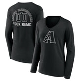 Arizona Diamondbacks Women's Monochrome Personalized Name & Number Long Sleeve V-Neck T-Shirt - Black T-shirts