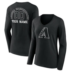 Arizona Diamondbacks Women's Monochrome Personalized Name & Number Long Sleeve V-Neck T-Shirt - Black T-shirts