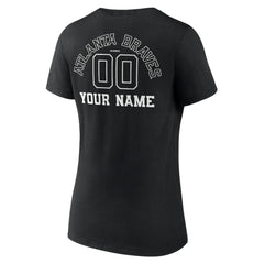 Atlanta Braves Women's Monochrome Personalized Name & Number V-Neck T-Shirt - Black T-shirts