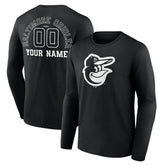 Baltimore Orioles Monochrome Personalized Name & Number Long Sleeve T-Shirt - Black T-shirts