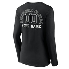 Baltimore Orioles Women's Monochrome Personalized Name & Number Long Sleeve V-Neck T-Shirt - Black T-shirts