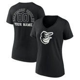 Baltimore Orioles Women's Monochrome Personalized Name & Number V-Neck T-Shirt - Black T-shirts