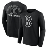 Boston Red Sox Monochrome Personalized Name & Number Long Sleeve T-Shirt - Black T-shirts