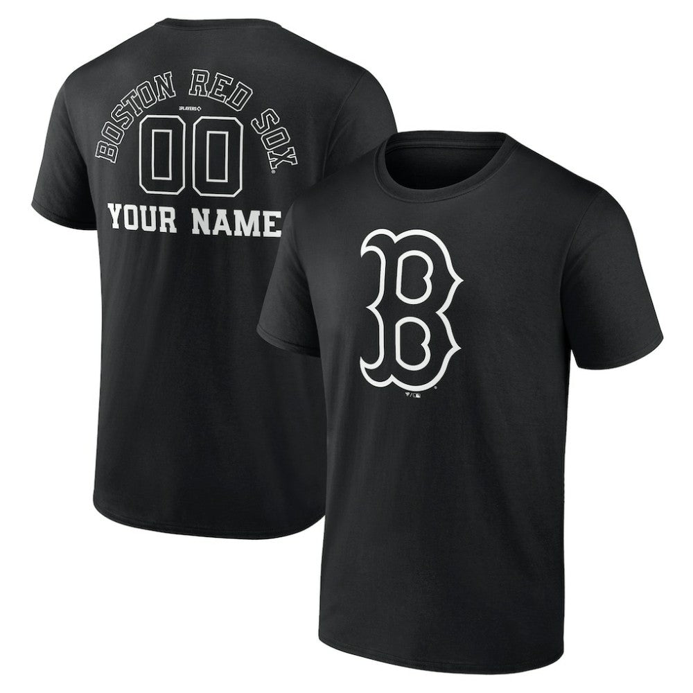 Boston Red Sox Monochrome Personalized Name & Number T-Shirt - Black T-shirts