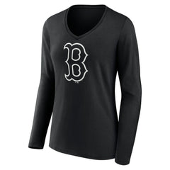 Boston Red Sox Women's Monochrome Personalized Name & Number Long Sleeve V-Neck T-Shirt - Black T-shirts