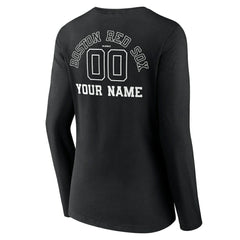 Boston Red Sox Women's Monochrome Personalized Name & Number Long Sleeve V-Neck T-Shirt - Black T-shirts