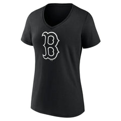 Boston Red Sox Women's Monochrome Personalized Name & Number V-Neck T-Shirt - Black T-shirts