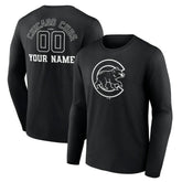 Chicago Cubs Monochrome Personalized Name & Number Long Sleeve T-Shirt - Black T-shirts