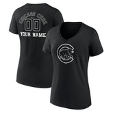 Chicago Cubs Women's Monochrome Personalized Name & Number V-Neck T-Shirt - Black T-shirts