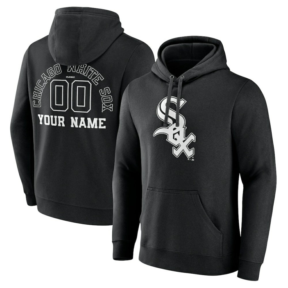 Chicago White Sox Monochrome Personalized Name & Number Pullover Hoodie - Black Hoodies
