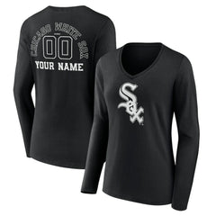 Chicago White Sox Women's Monochrome Personalized Name & Number Long Sleeve V-Neck T-Shirt - Black T-shirts