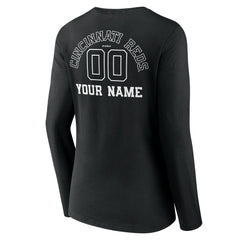Cincinnati Reds Women's Monochrome Personalized Name & Number Long Sleeve V-Neck T-Shirt - Black T-shirts