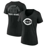 Cincinnati Reds Women's Monochrome Personalized Name & Number V-Neck T-Shirt - Black T-shirts