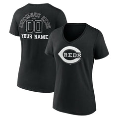 Cincinnati Reds Women's Monochrome Personalized Name & Number V-Neck T-Shirt - Black T-shirts