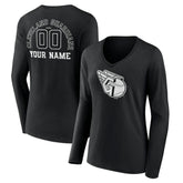 Cleveland Guardians Women's Monochrome Personalized Name & Number Long Sleeve V-Neck T-Shirt - Black T-shirts