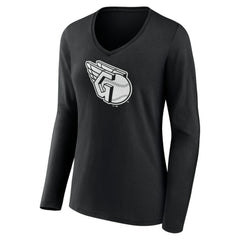 Cleveland Guardians Women's Monochrome Personalized Name & Number Long Sleeve V-Neck T-Shirt - Black T-shirts