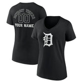 Detroit Tigers Women's Monochrome Personalized Name & Number V-Neck T-Shirt - Black T-shirts