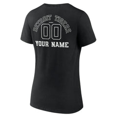 Detroit Tigers Women's Monochrome Personalized Name & Number V-Neck T-Shirt - Black T-shirts