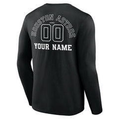 Houston Astros Monochrome Personalized Name & Number Long Sleeve T-Shirt - Black T-shirts