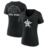 Houston Astros Women's Monochrome Personalized Name & Number V-Neck T-Shirt - Black T-shirts