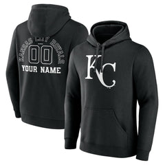 Kansas City Royals Monochrome Personalized Name & Number Pullover Hoodie - Black Hoodies