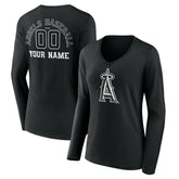 Los Angeles Angels Women's Monochrome Personalized Name & Number Long Sleeve V-Neck T-Shirt - Black T-shirts