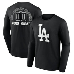 Los Angeles Dodgers Monochrome Personalized Name & Number Long Sleeve T-Shirt - Black T-shirts