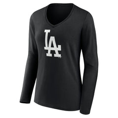 Los Angeles Dodgers Women's Monochrome Personalized Name & Number Long Sleeve V-Neck T-Shirt - Black T-shirts