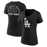 Los Angeles Dodgers Women's Monochrome Personalized Name & Number V-Neck T-Shirt - Black T-shirts