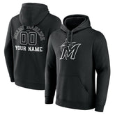 Miami Marlins Monochrome Personalized Name & Number Pullover Hoodie - Black Hoodies