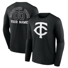 Minnesota Twins Monochrome Personalized Name & Number Long Sleeve T-Shirt - Black T-shirts