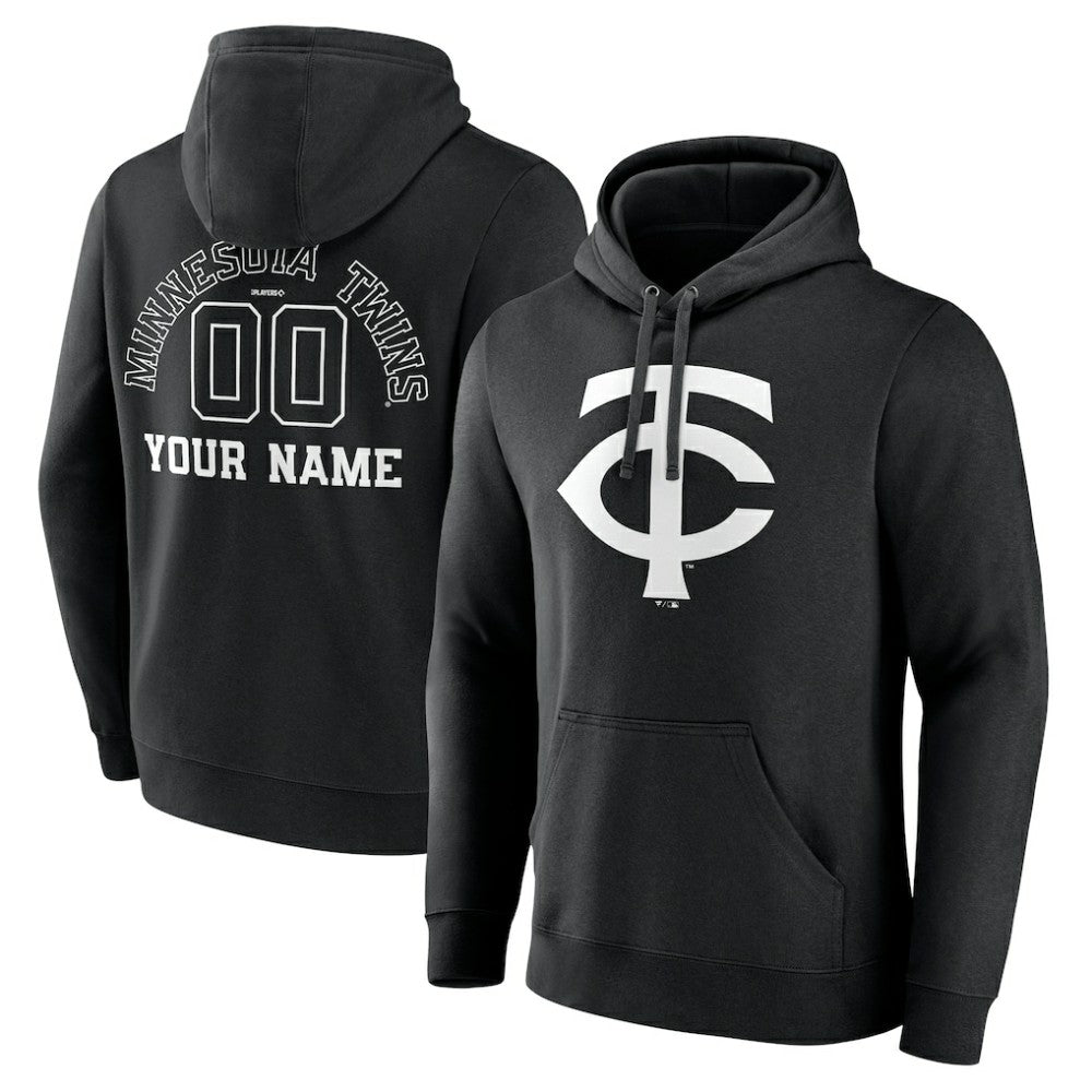 Minnesota Twins Monochrome Personalized Name & Number Pullover Hoodie - Black Hoodies