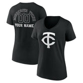 Minnesota Twins Women's Monochrome Personalized Name & Number V-Neck T-Shirt - Black T-shirts