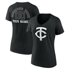 Minnesota Twins Women's Monochrome Personalized Name & Number V-Neck T-Shirt - Black T-shirts
