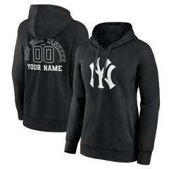 New York Yankees Women's Monochrome Personalized Name & Number Pullover Hoodie - Black Hoodies