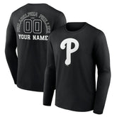 Philadelphia Phillies Monochrome Personalized Name & Number Long Sleeve T-Shirt - Black T-shirts