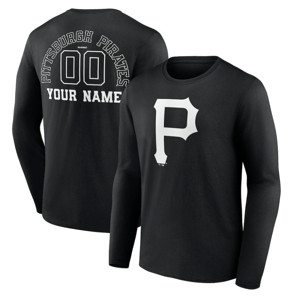Pittsburgh Pirates Monochrome Personalized Name & Number Long Sleeve T-Shirt - Black T-shirts