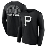 Pittsburgh Pirates Monochrome Personalized Name & Number Long Sleeve T-Shirt - Black T-shirts