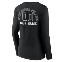 Pittsburgh Pirates Women's Monochrome Personalized Name & Number Long Sleeve V-Neck T-Shirt - Black T-shirts