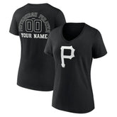Pittsburgh Pirates Women's Monochrome Personalized Name & Number V-Neck T-Shirt - Black T-shirts