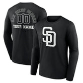 San Diego Padres Monochrome Personalized Name & Number Long Sleeve T-Shirt - Black T-shirts