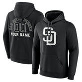 San Diego Padres Monochrome Personalized Name & Number Pullover Hoodie - Black Hoodies