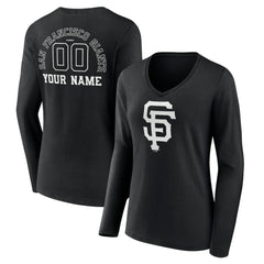 San Francisco Giants Women's Monochrome Personalized Name & Number Long Sleeve V-Neck T-Shirt - Black T-shirts