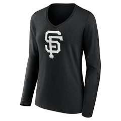 San Francisco Giants Women's Monochrome Personalized Name & Number Long Sleeve V-Neck T-Shirt - Black T-shirts